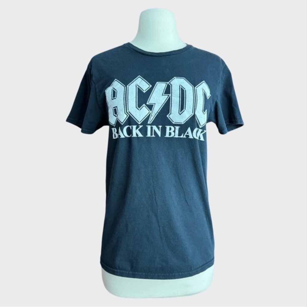 AC/DC Back in Black Shirt Womens Small Fitted White Letter‎ Logo Band Tee Goth